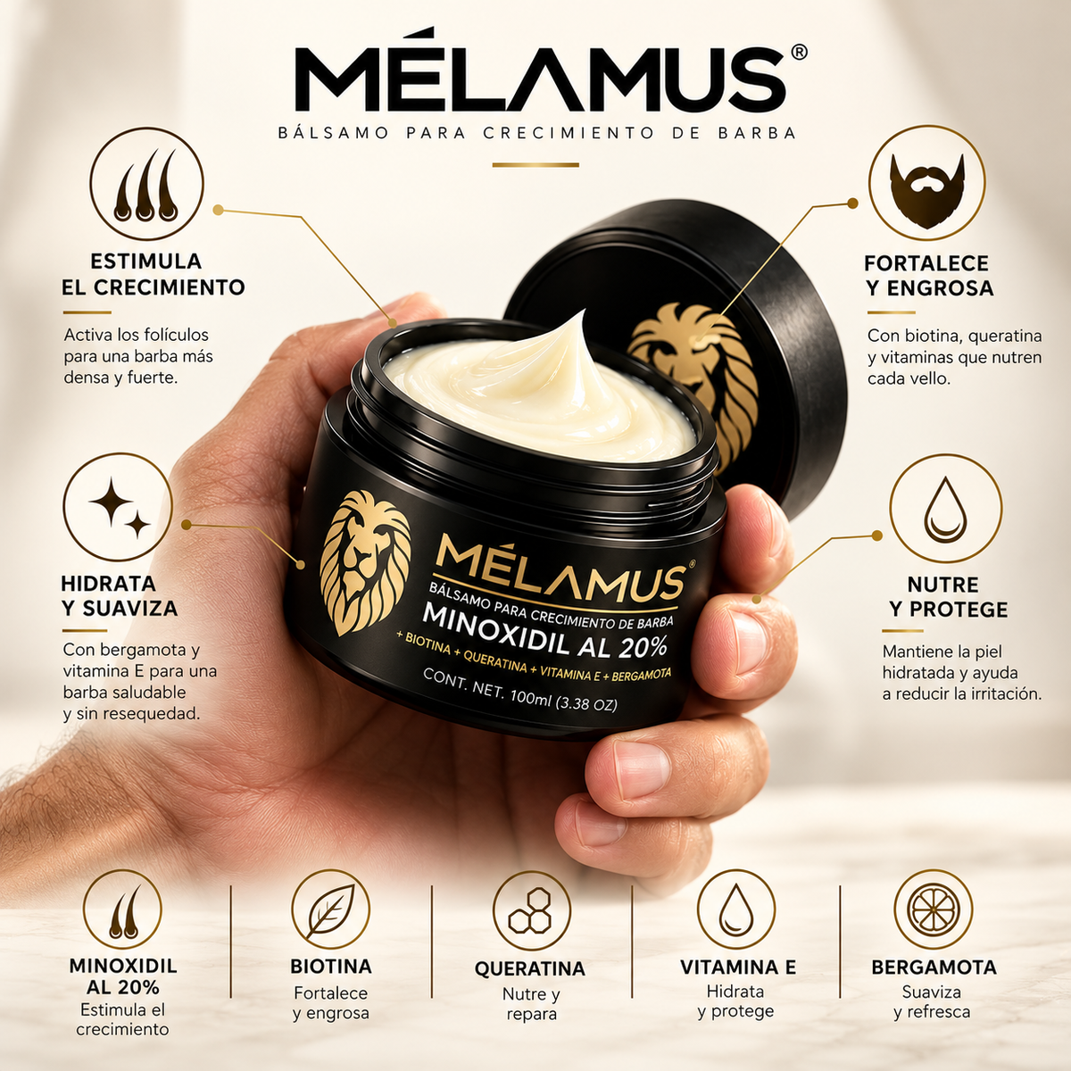 Crema MÉLAMUS™ — Recuperá la apariencia de tu barba